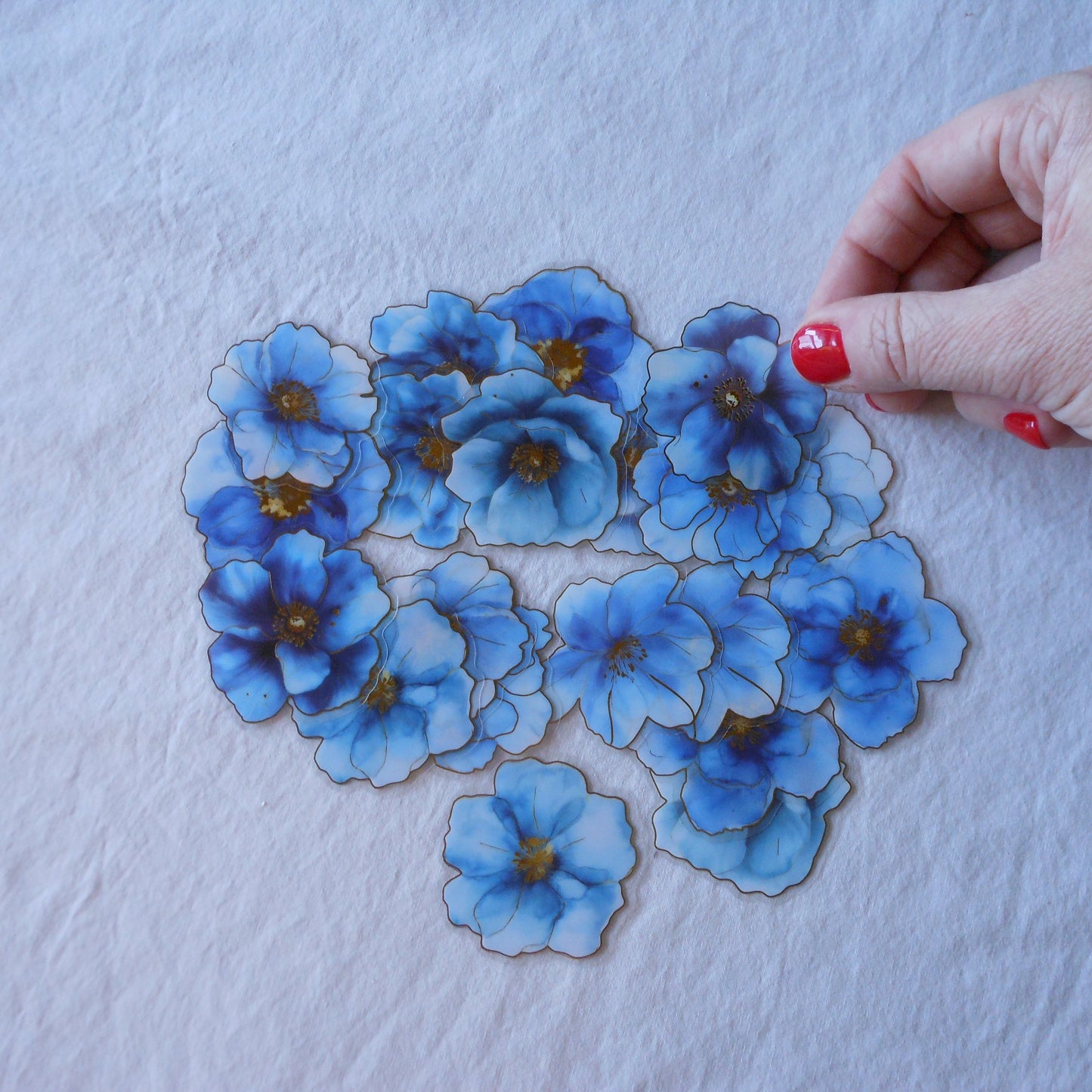 Foil Blue Flower Stickers, Pack of 20