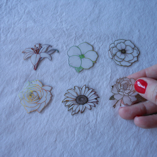 White Iridescent Flower Stickers, Pack of 20