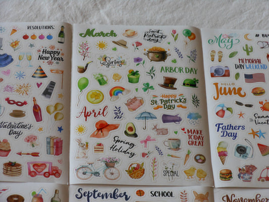 12 Month Planner Sticker Sheets