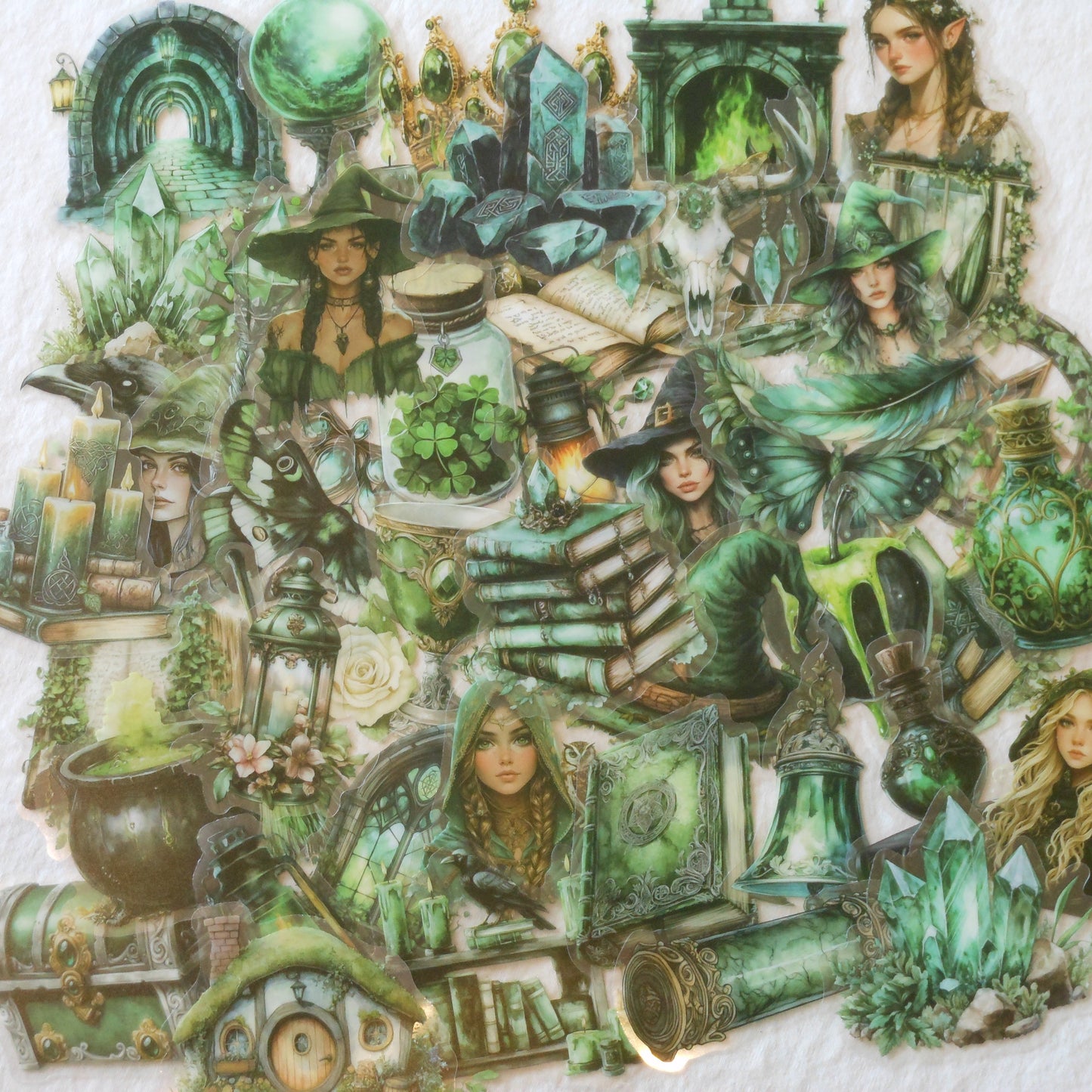 Green Mystical and Magical Stickers, Pack of 10
