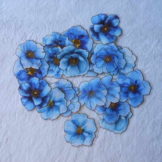 Foil Blue Flower Stickers, Pack of 20