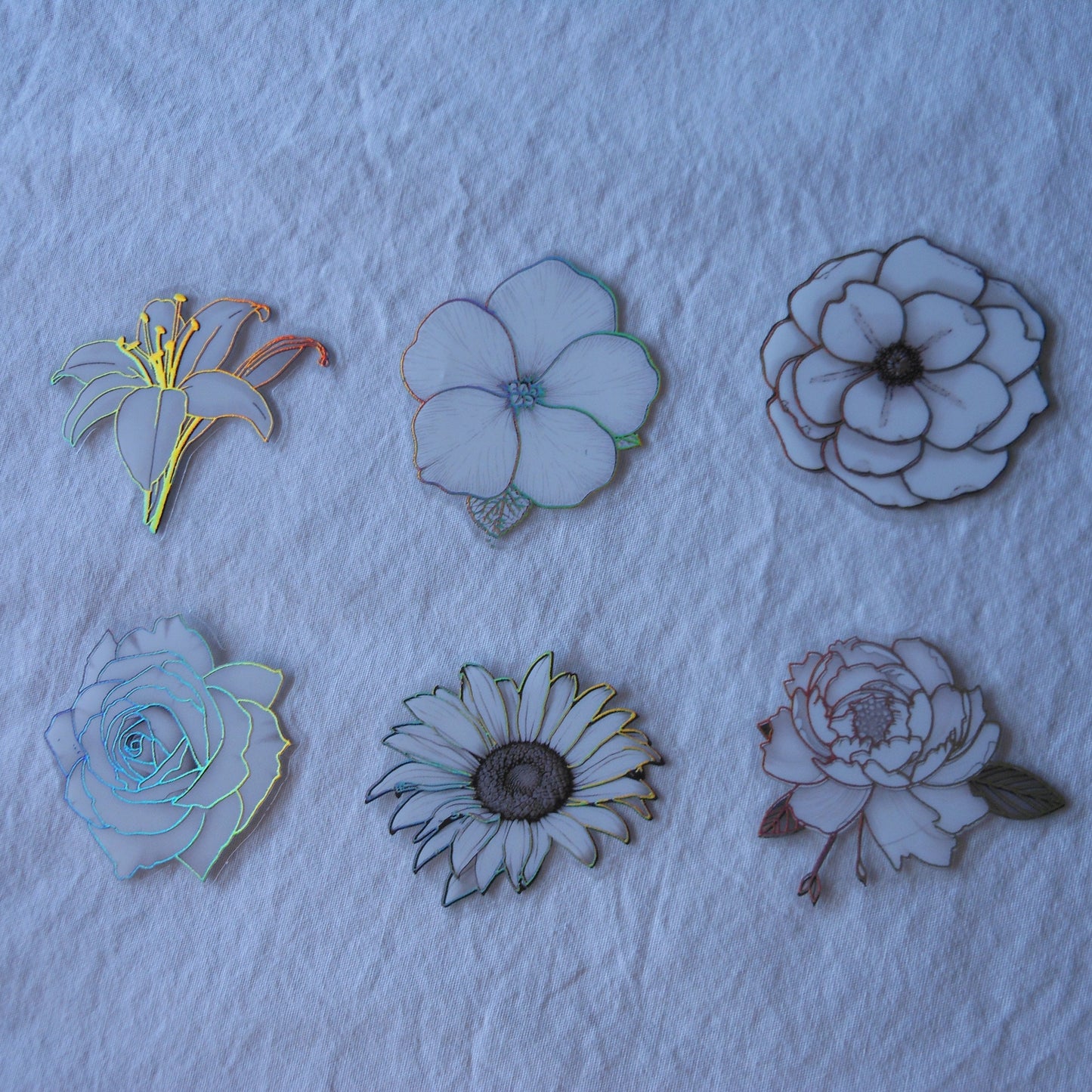 White Iridescent Flower Stickers, Pack of 20