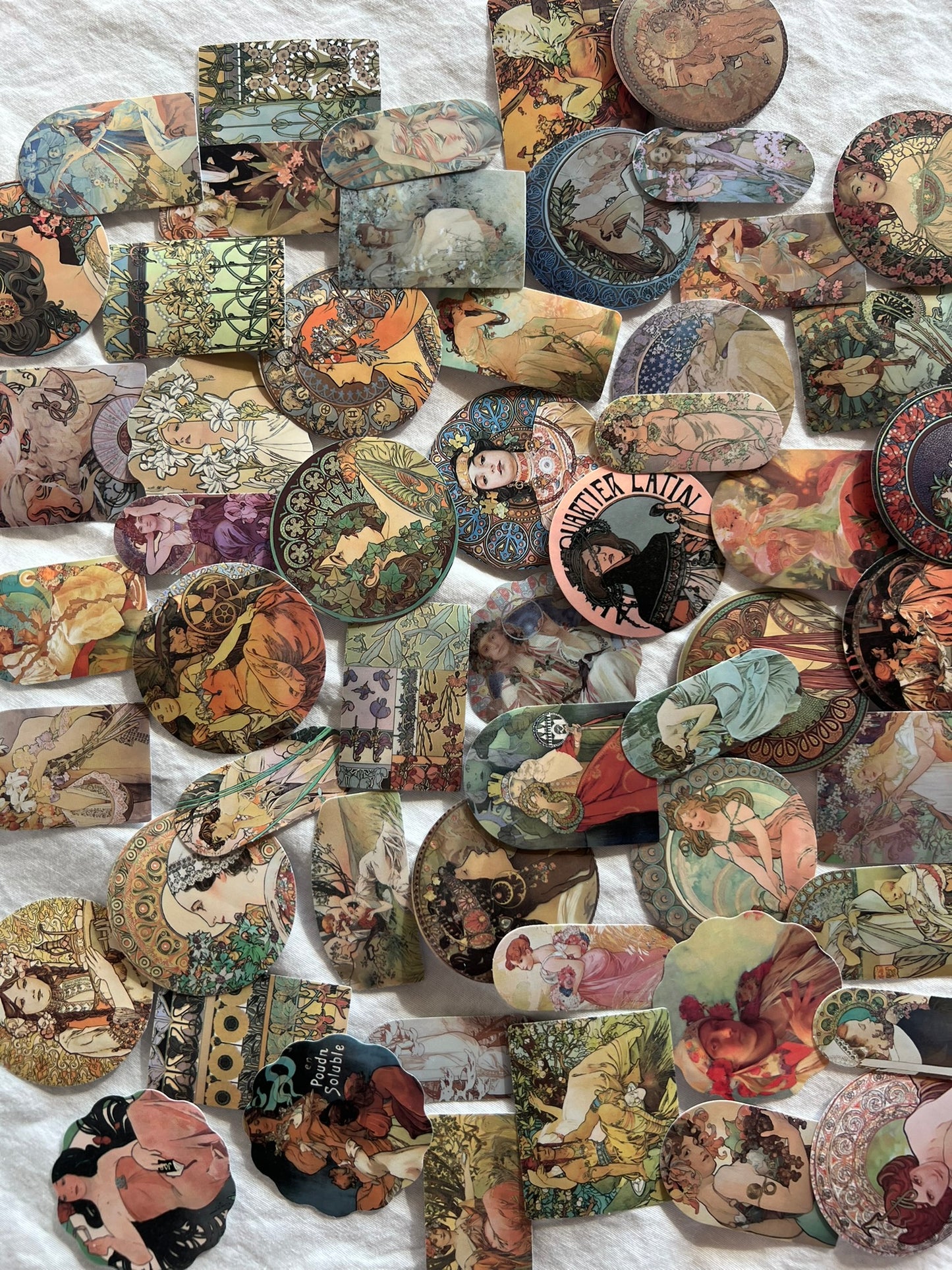Alphonse Mucha-inspired mini stickers, pack of 10