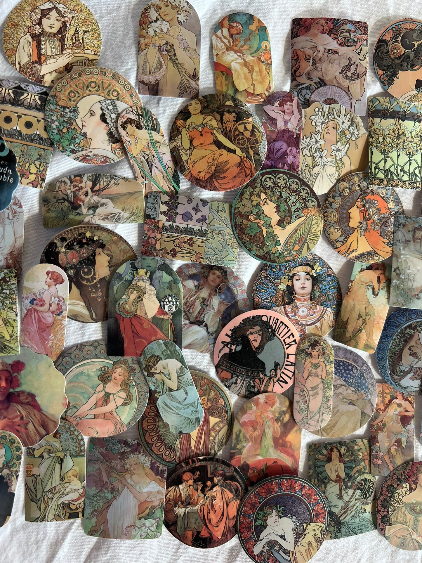 Alphonse Mucha-inspired mini stickers, pack of 10